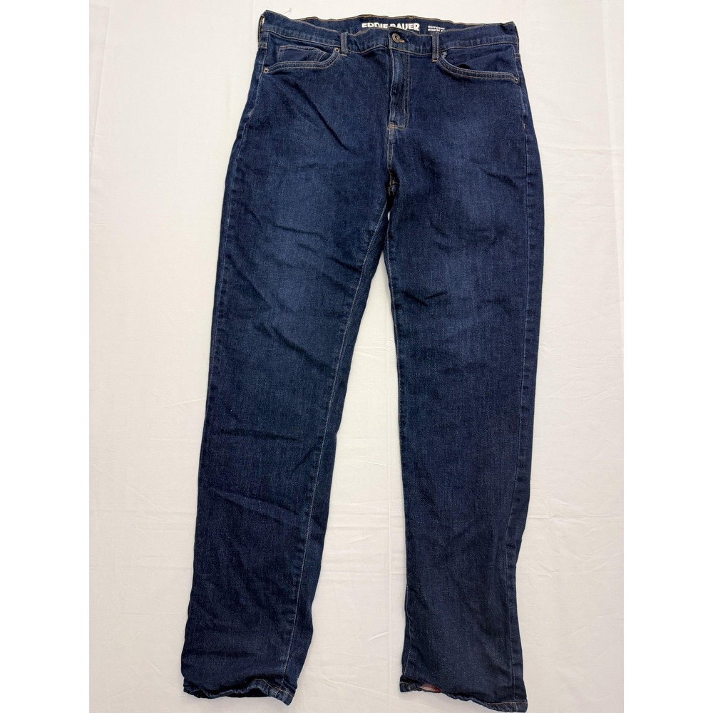 Eddie Bauer Boyfriend Jeans Womens T14 Tall Blue Lined Mid Rise Slim 34x33